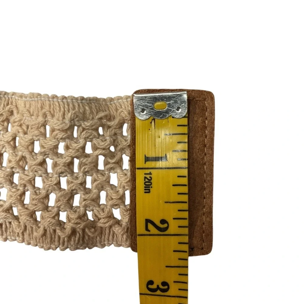 Boho Woven Lacey Waist Belt with Bow Suede Accent‎ Snap Back Stretch Cream Brown